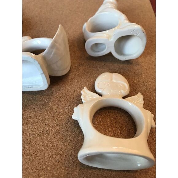 Ceramic Napkin Rings Set of 5 White Angels Santa Turkey Christmas Tree Handmade - Picture 5 of 9